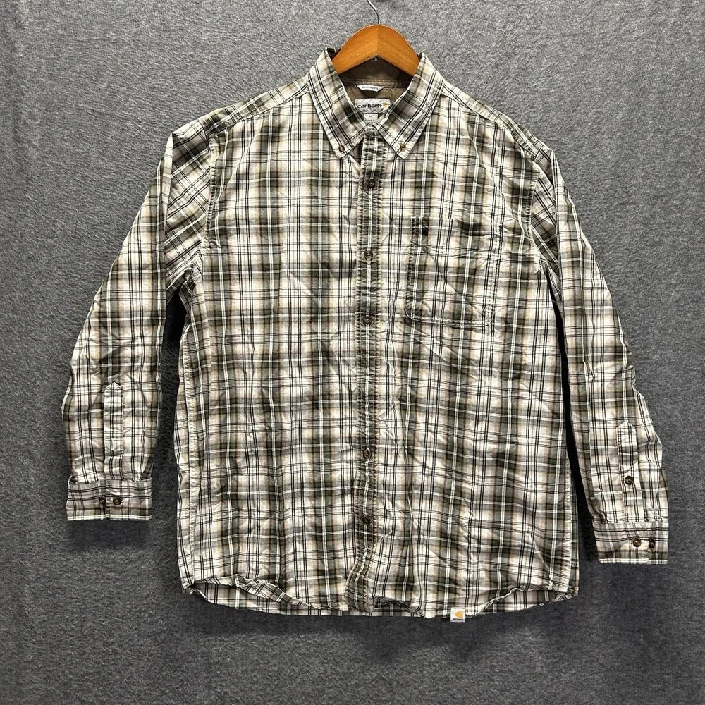Carhartt Button Shirt‎ Mens X Large Plaid Relaxed Fit Black White 100588 Cotton